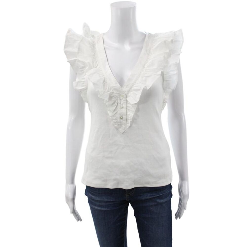 Veronica Beard Womens V-Neck Short Sleeve White Blouse Size S